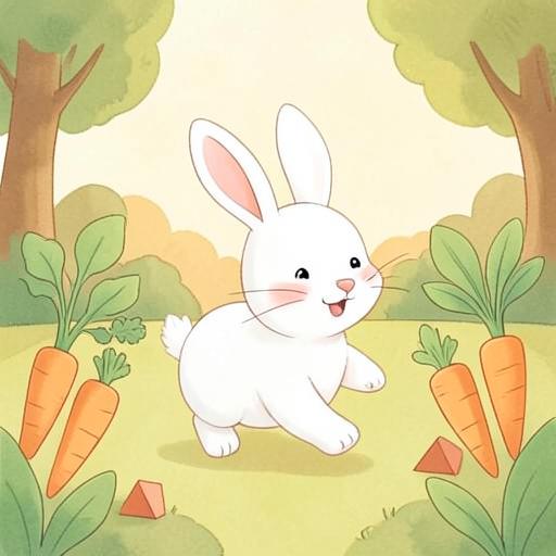 Benny the Bunny — a cheerful white bunny in a garden