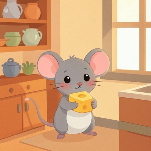 Nico the Mouse — a tiny gray mouse with a piece of cheese